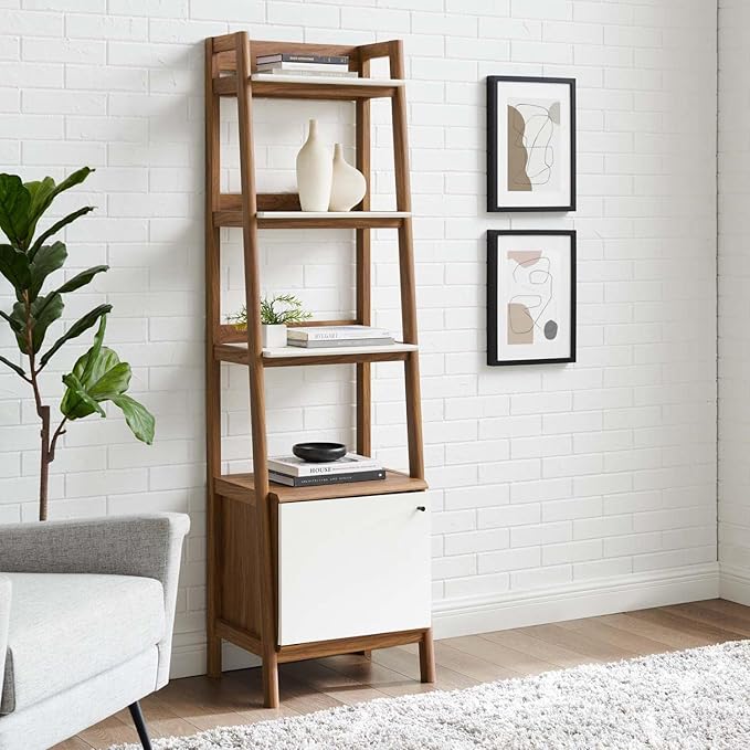 Modway Bixby Display Case, 21" Bookshelf, Walnut White