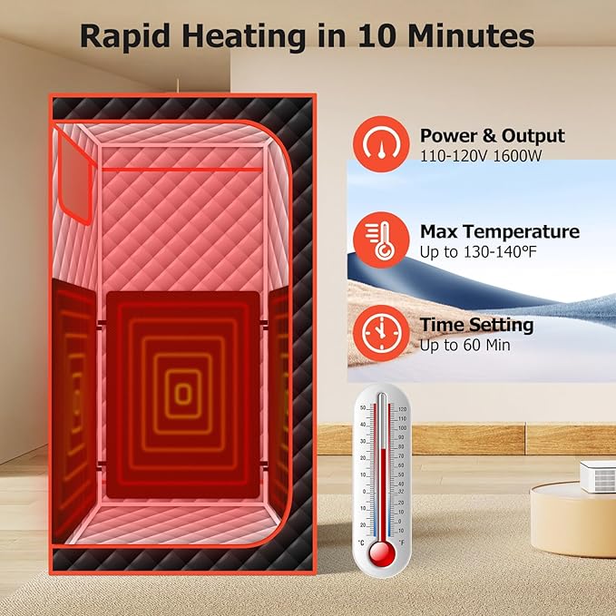 Smartmak Portable Infrared Sauna, 1-2 Person X-Large Infrared Sauna Box, Full Size Personal Home Sauna Tent, with Adjustable Folding Chair, Remote Control, LED Red Light (Black-2 Person)