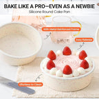 CAKETIME 6 Inch Silicone Round Cake Pan with Metal Reinforced Frame Set of 2, Non-stick & BPA Free, Even Heat Distribution, Stackable & Dishwasher Safe