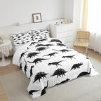 Erosebridal Dinosaur Comforter Set Dino Silhouettes Bedding Set Queen Size, Wildlife Animals Black White Duvet Sets for Kids Boys Teens Adult Bedroom Decor Dinosaurs Comforter with 2 Pillow Cases
