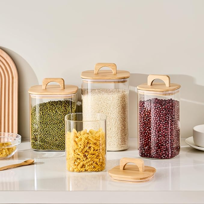 Sweejar 3 qt Glass Jars for Laundry Room Organization, 96 oz Laundry Pods Container, Glass Food Storage Jars with Airtight Lid, 2 Pack, Hand Lid