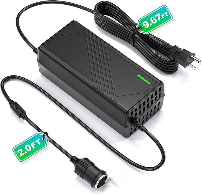 AC to DC Converter 20A/240W/12.36FT/110V-240V to 12V Converter Car Cigarette Lighter Socket AC/DC Power Adapter for Inflator, Car Refrigerator, Car Vacuum Cleaner and More