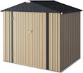 Furniwell 6x8 FT Outdoor Storage Shed, Metal Garden Sheds Outdoor Storage House with Single Lockable Door for Backyard Patio Lawn, Brown