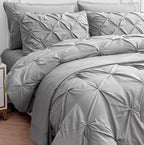 LANE LINEN Bedding Comforter Set for Split King Mattress, Soft 8 Piece Split King Bed in a Bag with 1 King Comforter, 1 King Size Flat Sheet, 2 Twin XL Fitted Sheets, 2 Pillowcases & 2 Shams - Silver