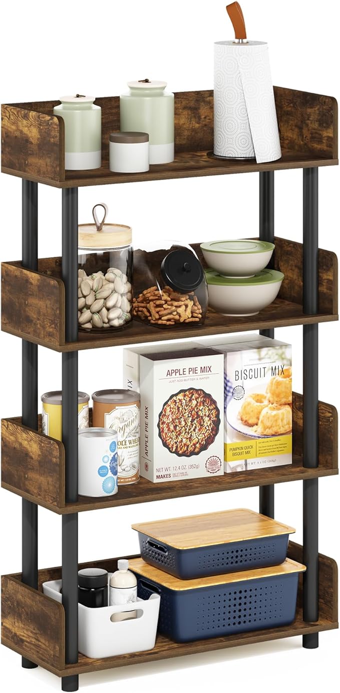 Furinno Turn-N-Tube 4-Tier Toolless Display Rack, Amber Pine/Black