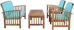 SAFAVIEH Outdoor Collection Rocklin Natural/ Aqua Cushion 4-Piece Conversation Patio Set