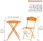 Alpine Corporation Indoor/Outdoor 3-Piece Bistro Set Folding Table and Chairs Patio Seating, Each, Orange