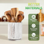 Distressed White Utensil Holder, 360° Rotating 7.3 in Kitchen Organizer | Farmhouse countertop decor. 360° rotating base holds spatulas, ladles, tongs, and cooking tools. Distressed white finish.