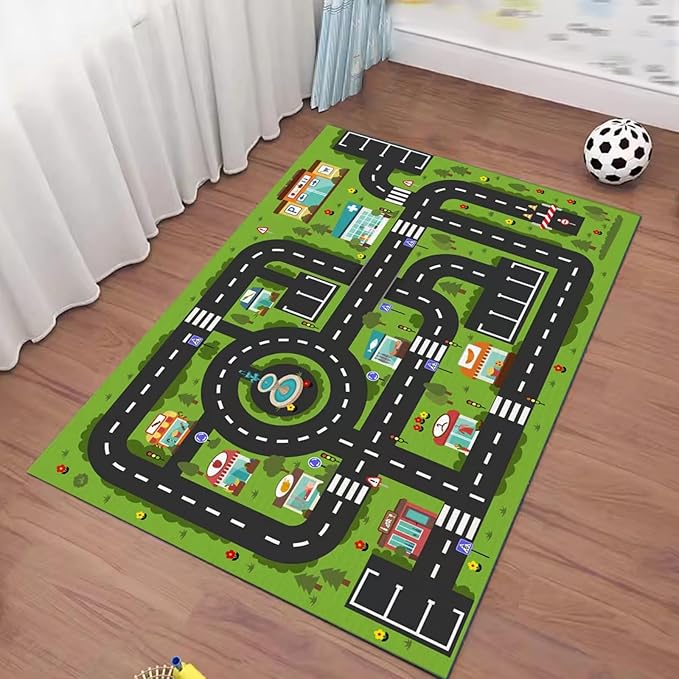 Analog ABC Kids Rug Playroom Car Rug Play Mat City Life Road Rug for Cars Fun City Map for Carpet for Bedroom Boys (78 * 118 inches, Gorgeous City)