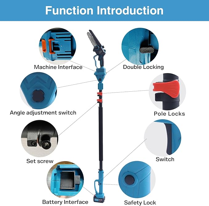 Electric Pole saw, Cordless Pole Saw Battery Powered, Pole Chainsaws for Tree Trimming, 15Ft Reach Power Pole Saws with 2*MAX Batteries