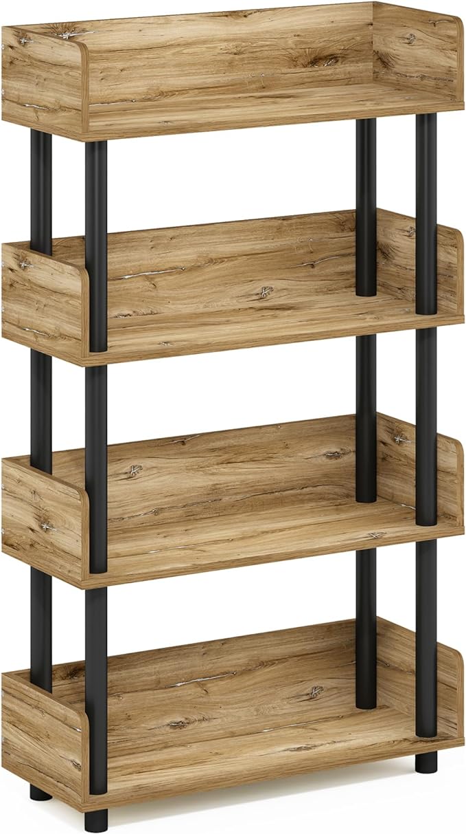 Furinno Turn-N-Tube 4-Tier Toolless Display Rack, Flagstaff Oak/Black