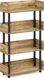 Furinno Turn-N-Tube 4-Tier Toolless Display Rack, Flagstaff Oak/Black