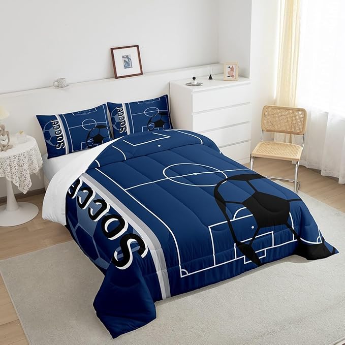 Feelyou Kids Football Comforter Set Twin Size Rugby Sports Bedding Set for Boys Girls Teens Bedroom Decor Soccer Ball Game Comforter Football Lover Duvet Set with 1 Pillow Case