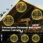 Lightshare 16IN 128LED Light Ball Yard Decoration Pathway Lights Sphere Light with Fold Flat Metal Frame Indoor Outdoor Waterproof Garden Lights, Plug in