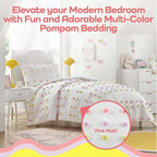 Mi Zone Kids Twin Comforter Set, Fun and Adorable Multi-Color Clipped Jacquard Pompom Bedding, Microfiber Lightweight All Seasons Down Alternative Bedding, Sham, Cora, Twin Pink Multi 2 Piece