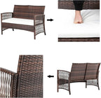 Outvita 4 Pieces Patio Furniture Set, Rattan Conversation Sets with Loveseat Soft Cushion and Glass Table for Garden Backyard Balcony Porch Poolside (Brown)
