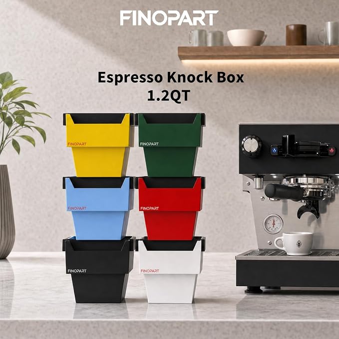 Espresso Knock Box, 5.4 in, Barista Style Espresso Grounds Knock Box, Removable Silicone Knock Rod, Silicone Non-Slip Base, Espresso Maker Accessory (White)