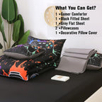 JQinHome Queen Gamer Comforter Sets for Boys&Girls,6 Piece Bed in A Bag 3D Video Game Bedding -All Season Microfiber Gamer Bedding Sets for Kids, with Pillowcase, Flat & Fitted Sheet,Cushion Cover