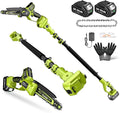 Electric Pole Saws for Tree Trimming, 6" & 8" Mini Chainsaw Cordless with Extension Pole & 2x4Ah Batteries, 20V Pole Chain Saw Battery Powered, Max Reach 16 Ft, Tree Trimmer Limb Branch Cutter Pruner