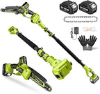 Electric Pole Saws for Tree Trimming, 6" & 8" Mini Chainsaw Cordless with Extension Pole & 2x4Ah Batteries, 20V Pole Chain Saw Battery Powered, Max Reach 16 Ft, Tree Trimmer Limb Branch Cutter Pruner