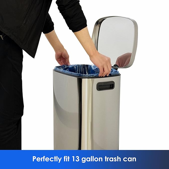 13 Gallon Recycling Trash Bags, Unscented 200 Count Drawstring Tall Kitchen Garbage Bags, Pre-Separated, Ultra Strong, Leakproof, Sturdy, Translucent Blue