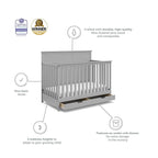 STORKCRAFT Homestead 5-in-1 Convertible Crib with Drawer (Pebble Gray) – GREENGUARD Gold Certified, Crib with Drawer Combo, includes Nursery Storage Drawer, Converts to Toddler Bed and Full-Size Bed