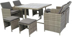 9 Pieces Patio Dining Outdoor Furniture, Space Saving Rattan Chairs with Glass Table, Cushioned Seating and Back Sectional Conversation Set, Zm-Grey