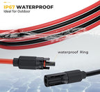 BougeRV 10 Feet 8AWG Solar Extension Cable with Female and Male Connector with Extra Pair of Connectors Solar Panel Adaptor Kit Tool (10FT Red + 10FT Black)