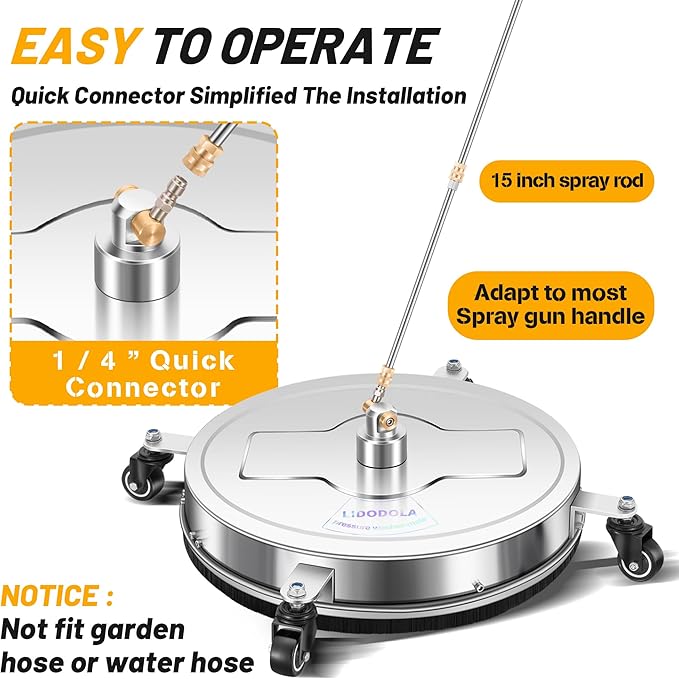 20'' Pressure Washer Surface Cleaner with 4 Wheels - Stainless Steel Surface Cleaner for Pressure Washer Attachment for Concrete, Driveway, Patio, Sidewalk, Deck and Driveways