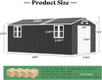 AMERLIFE 10x16x7.2 FT Metal Storage Shed with 2 Transparent Panels, Outdoor Tool Shed with Hinged Double Doors, Windows & Vents, Reinforced Steel Frame for Backyard Garden, DIY Workshop, Dark Gray