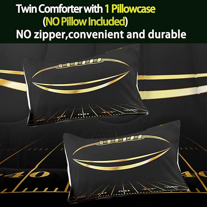 Bodhi Black and Gold Football Comforter Set Queen for Boys Kids Sport Comforter Football Bedding Set American Football Comforter with Pillowcase,Soft Football Quilt,Queen Size