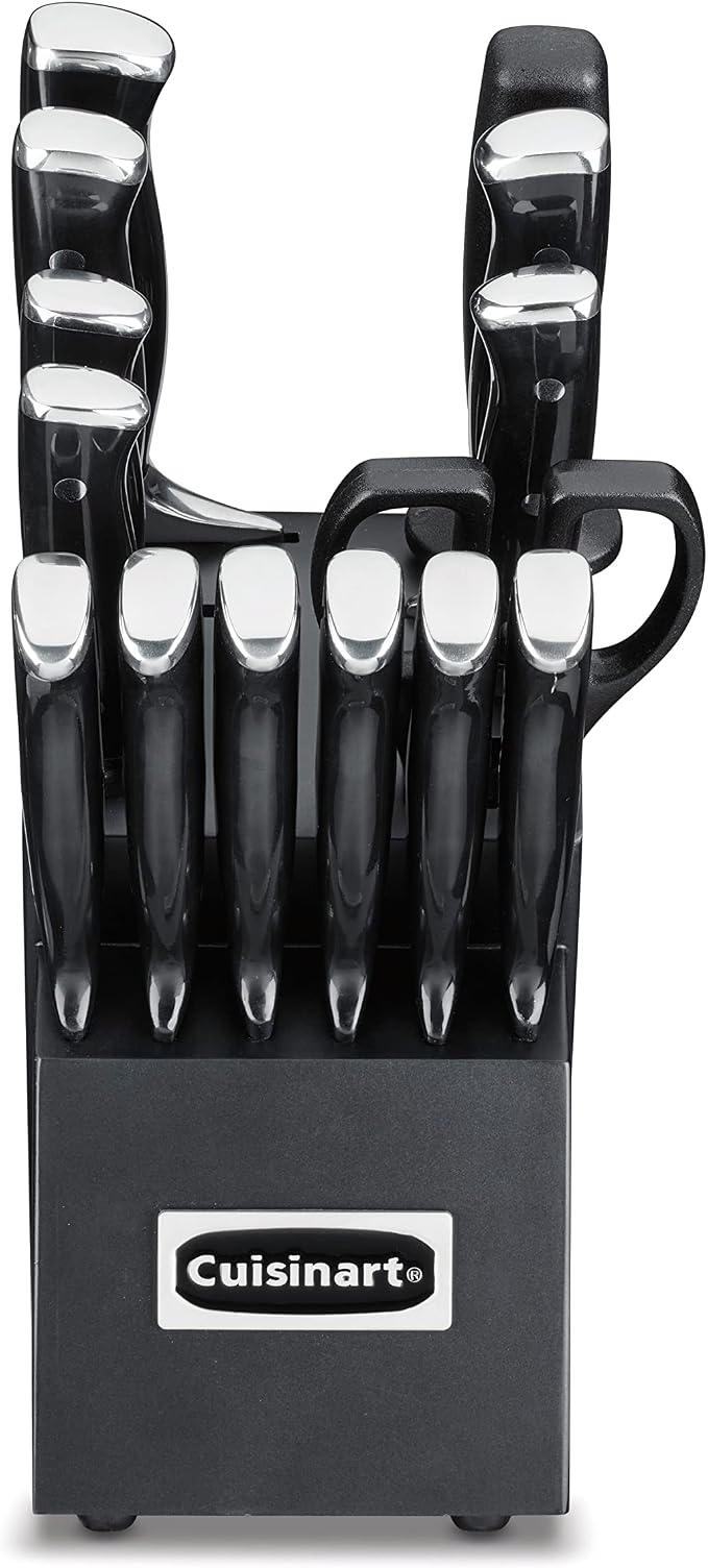 Cuisinart 15-Piece Knife Set with Block, High Carbon Stainless Steel, Forged Triple Rivet (Black/Black)