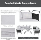 5-Piece Outdoor Patio Sectional L-shaped Sofa Set, Woven Rope Conversation Furniture with Loveseat, Corner Couch, Glass Coffee Table and Removable Cushions, Onesize, Black+Gray