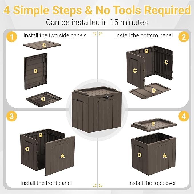 Greesum 31 Gallon Resin Deck Box Large Outdoor Storage for Patio Furniture, Garden Tools, Pool Supplies, Weatherproof and UV Resistant, Lockable, Dark Brown