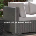GAOMON 5-Piece Outdoor Patio Rattan Wicker Sofa Set, Pe Rattan Conversation Sectional with Thickened Back Cushion, Glass Tabletop, Ottoman - Ideal for Courtyard Space, Light-grey