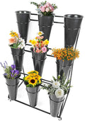 Flower Display Stand, Mobile Plant Cart shelve with Wheels, with Plastic Buckets, Easy to Install, Stepped Plant Stand, Suitable for Indoor and Outdoor Balcony Courtyard Garden Art Exhibitions ( Color