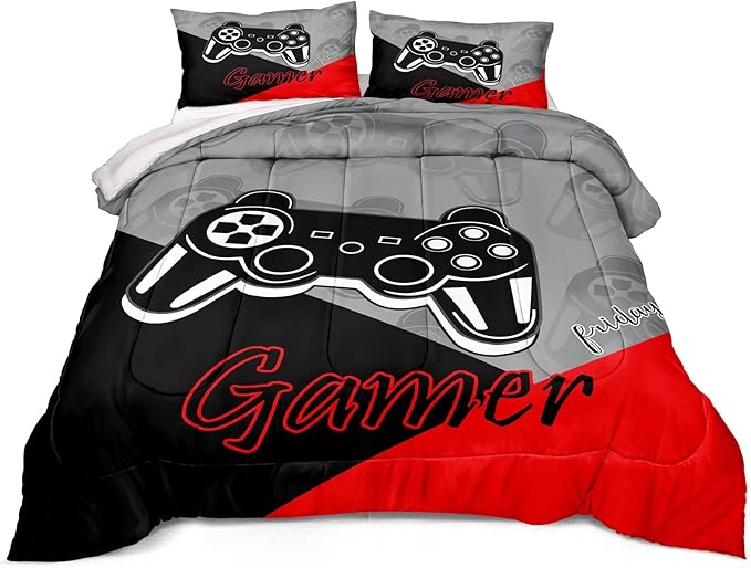 Gaming Comforter for Boys Teen Game Contoller Bedding Set for Kids Down Alternative Comforter for All Season Gamer Home Decor for Comforter Set Twin Size,1 Comforter with 1 Pillowcase