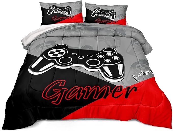 Gaming Comforter for Boys Teen Game Contoller Bedding Set for Kids Down Alternative Comforter for All Season Gamer Home Decor for Comforter Set Full,1 Comforter with 2 Pillowcases