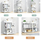 IOTXY 3 Tier Open Bookshelf - Steel and Wood Display Stand, 50CM Width Floor-Standing Bookcase, White
