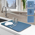 Dish Drying Mat for Kitchen Counter, 12"x19" Pad with Rubber Backed (Blue) | Hide Stain Anti Absorbent for Kitchen Counter, Non-slip Drying Mat for Coffee Machine Dish Rack