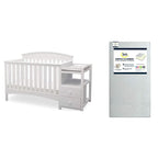 Delta Children Abby Convertible Crib 'N' Changer, Bianca + Serta Perfect Slumber Dual Sided Recycled Fiber Core Crib and Toddler Mattress (Bundle)