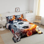 Erosebridal Boys Soccer Bedding Set Football Sports Queen Comforter Set for Kids Teens Youth Bedroom Decor Lightning Baseball Quilt Duvet Water Fire Basketball Comforter with 2 Pillow Cases Red Blue