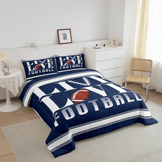 Feelyou Rugby Sports Bedding Set Twin Size Football Comforter Set for Kids Boys Girls Decor Soccer Ball Game Comforter Microfiber American Football Player Duvet Set Bedroom Quilt Set