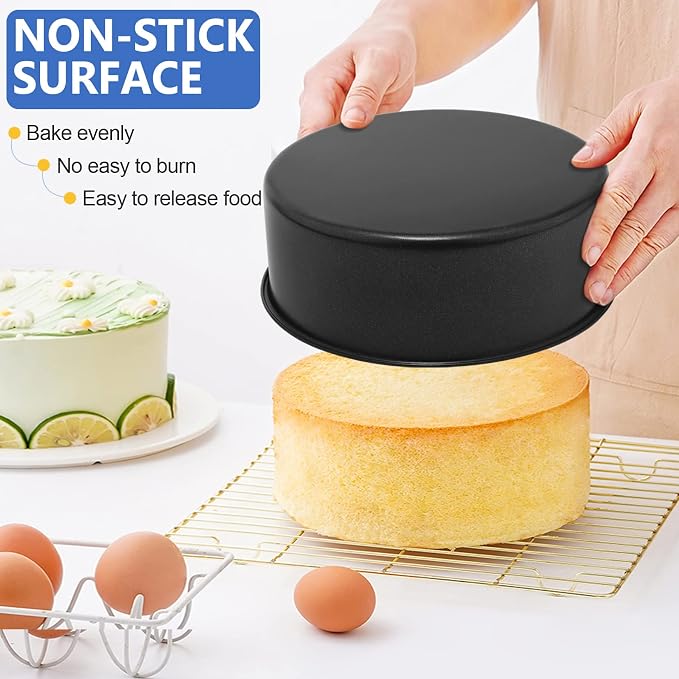 P&P CHEF 9.5 Inch Cake Pan Set, 2Pcs Non-stick Round Baking Cake Pans Tins | Stainless Steel Core & Nonstick Coating, Good for Baking Layer Tier Cakes for Birthday Wedding, Deep Side & One-piece Design