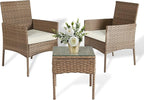 3 Pieces Patio Set Balcony Furniture Sets for Apartments.Bistro Furniture Set, Conversation Sets with Coffee Table, for Porch, Patio, Garden and Removable Cushions Beige