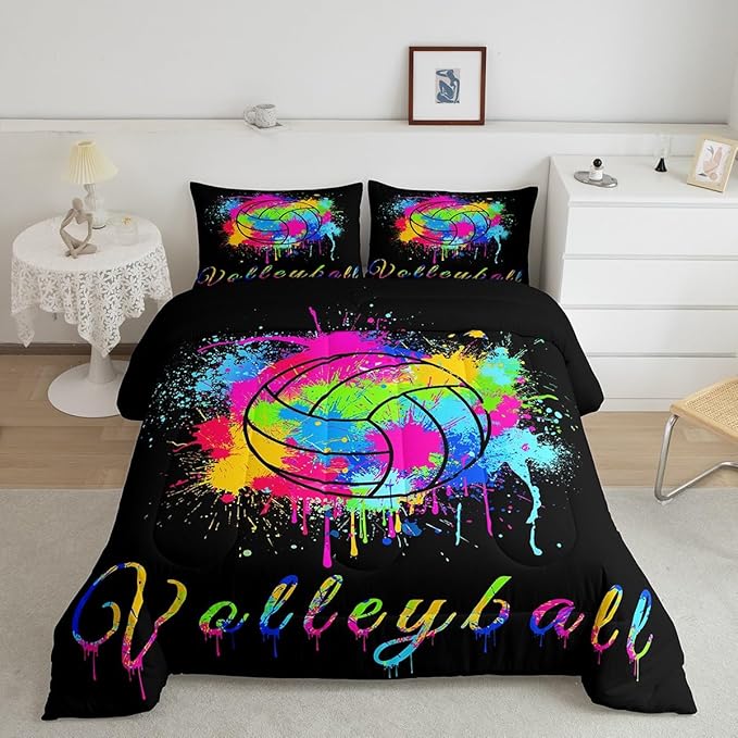 Feelyou Kids Volleyball Comforter Set Twin Size Sports Game Bedding Set for Boys Girls Teens Bedroom Decor Tie Dye Comforter Women Men Volleyball Player Duvet Set with 1 Pillow Case