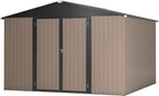 YOPTO 10 x 10 FT Outdoor Storage Shed,Heavy Duty Tool Sheds Metal Storage Garden Shed with Sloped Roof and Lockable Doors,Large Metal Storage Sheds for Backyard Patio Lawn, Brow