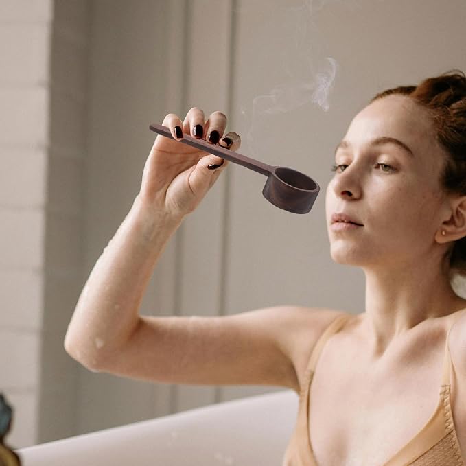 OUNONA Wooden Bath Salt Scoop with Long Handle for Comfortable Massage and Durability, for Home and Hotels, Coffee Color, Small Wooden Spoon for Salts