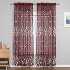 Red Sheer Curtains 84 Inches Long 2 Panels, White Floral Pattern Drapes for Living Room, Light Filtering Rod Pocket Window Treatments for Office, 54 x 84 Inches