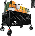 Favoyard Extra Large Collapsible Wagon Carts Foldable 360LBS Heavy Duty Beach Wagons with Big Wheels & Brakes Portable Folding Cart for Shopping Grocery Utility Sports Garden Camping Outdoor, Black